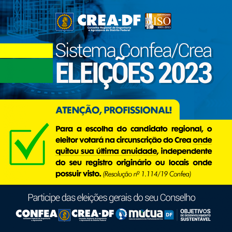 Eleições Gerais do Sistema Confea/Crea e Mútua 2023 Conselho Regional de Engenharia e