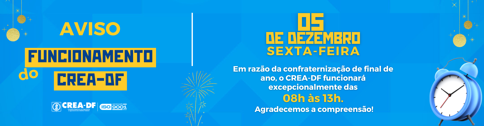 ⚠️Atenção ao expediente do CREA-DF, no dia 05 de dezembro (sexta-feira)!