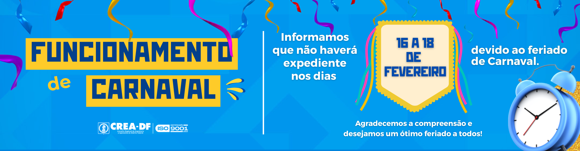 Aviso de Funcionamento - Carnaval